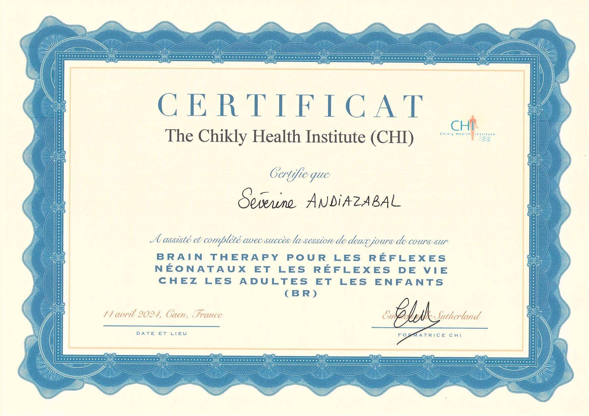 Certificat brain therapy